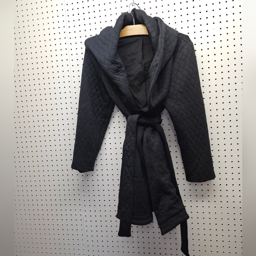 Lola & Sophie Black Plush Robe with Shawl Collar and Long Sleeves